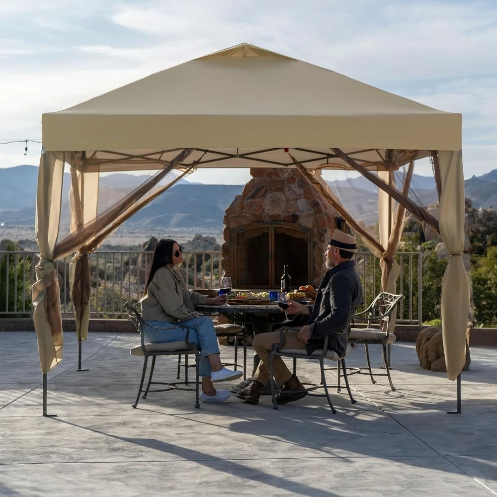 

Gazebo 10x10 Pop Up Canopy with Mosquito Netting, Screen Tent with 4 Ropes, 8 Stakes, 4 Sandbags and Wheeled, Customized