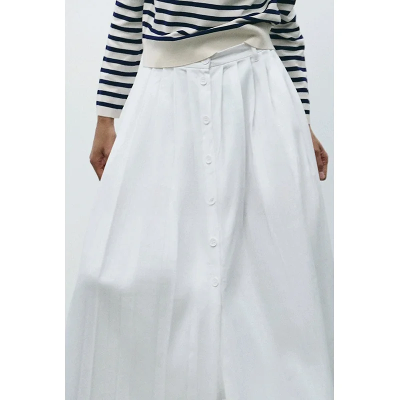 Gonna longuette a bottone singolo Faion a trapezio da donna della nuova primavera con Bule decorato a pieghe a vita alta per pendolari in poliestere...