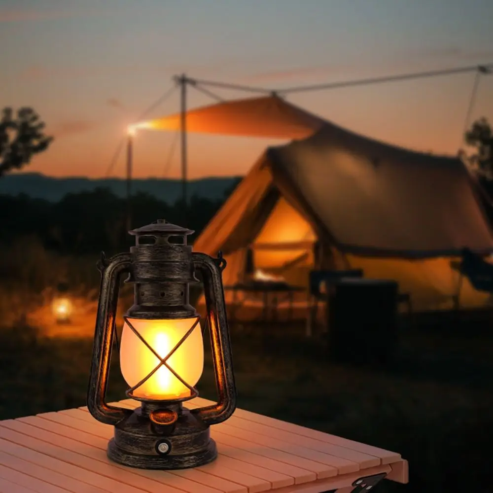 3 أوضاع إضاءة ريترو LED للتخييم ضوء لهب تأثير ريترو ستايل فانوس حصان محمول تصميم محمول شحن USB