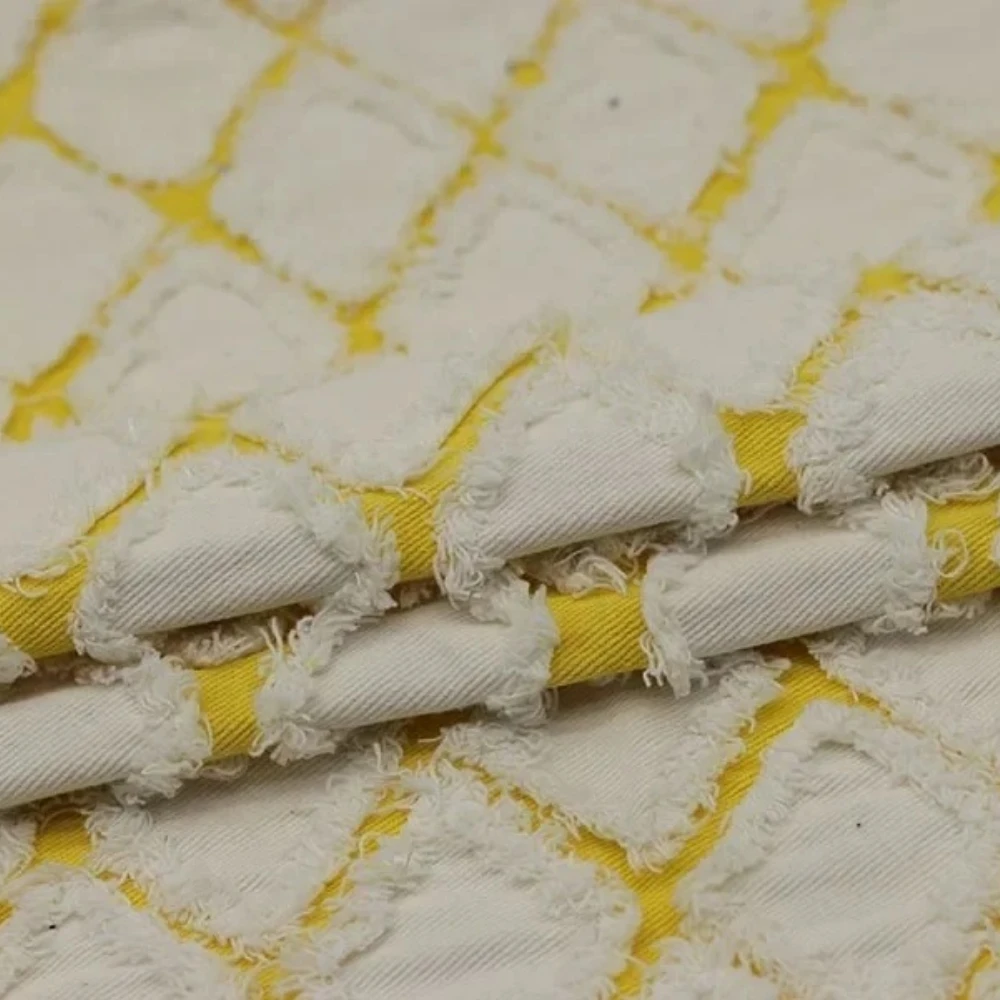 

Washed Pure Cotton Fabric Double Color Double-layer Quilted Diamond Pattern Embroidery for Clothing Bag Designer Diy Sewing