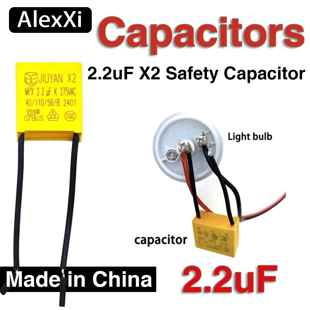 2.2uF X2 Safety Capacitor, 225/275/310V AC, Polypropylene Film, for DC AC Pulse Circuits