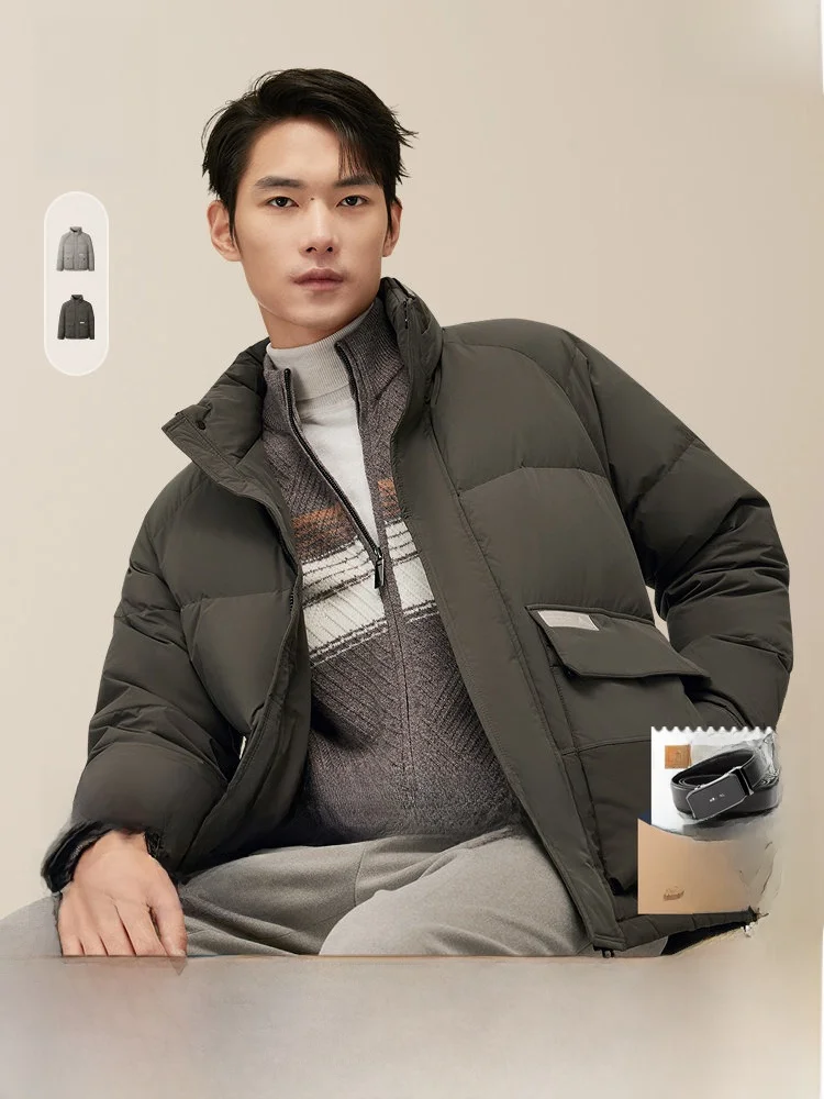 Hodo Men's Casual down Jacket Stand Collar Warmth Middle-Aged And Elderly Dad Winter New Style Fashion Urban Polyester Fiber
