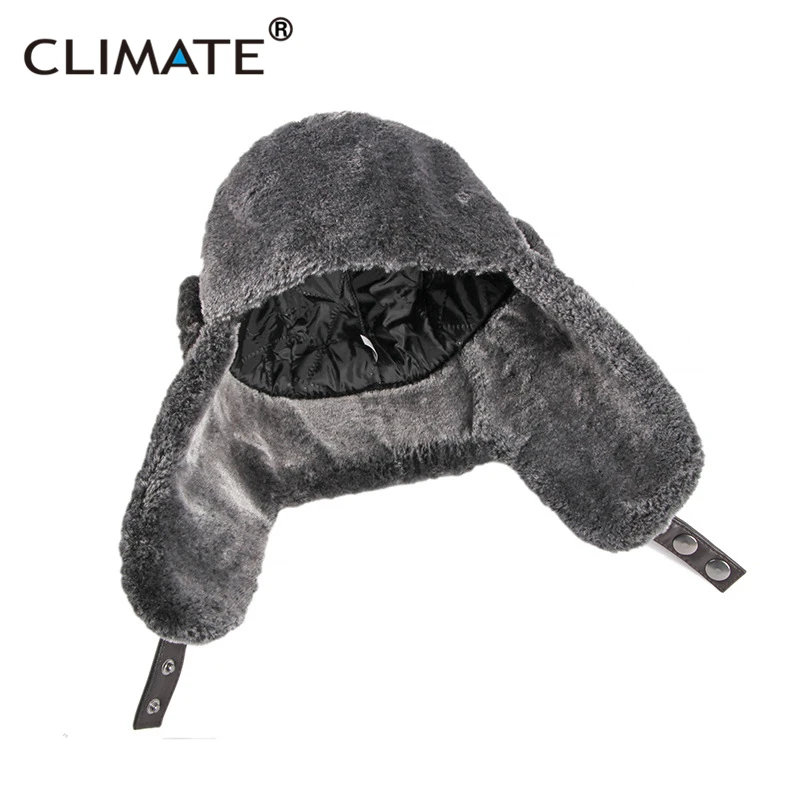 CLIMATE Winter Warm Bomber Ushanka Hat Windproof Russian Pilot\'s Hats Ear Face Protect Fur Ski Plaid Cap Hats for Winter Man