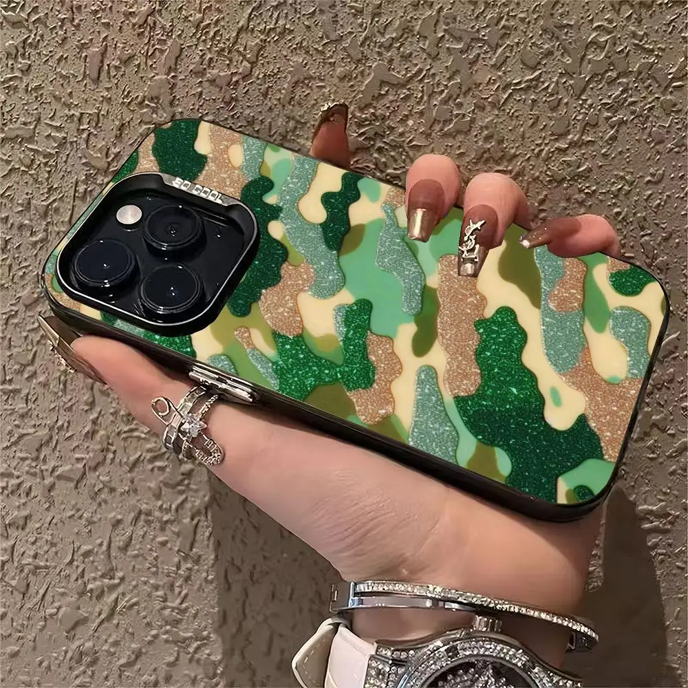 Funda de teléfono con patrón de camuflaje verde adecuada para iPhone 17 16 15 14 13 12 11 Pro/Max/Plus contraportada anticaída y a prueba de golpes