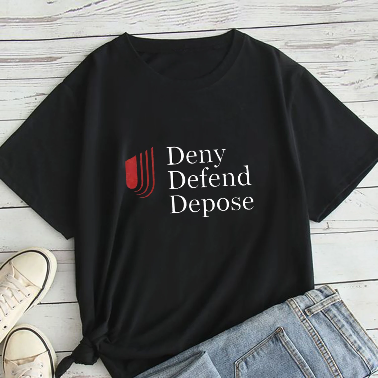 Deny Defend Deopse T Shirt for Women LUIGI Graphic Print Casual Short Sleeve T Shirt Female Black Tops