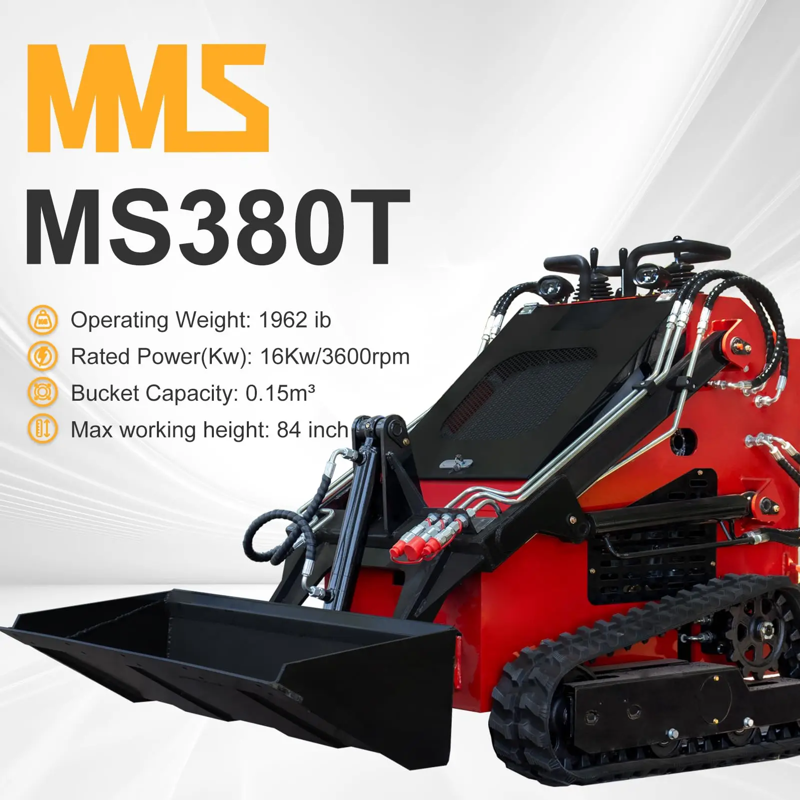MMS Mini Triangular Track Skid Steer Loader with 23HP RATO Gasoline Engine46 inch Bucket Crawler  Loader One Year Warranty