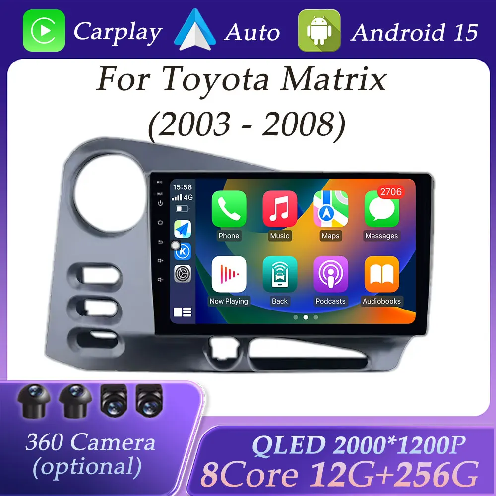 CarPlay Nirkabel untuk Toyota Matrix 2003 - 2008 Radio Mobil Video Multimedia Player GPS Navigasi BT DSP Stereo Layar QLED WIFI