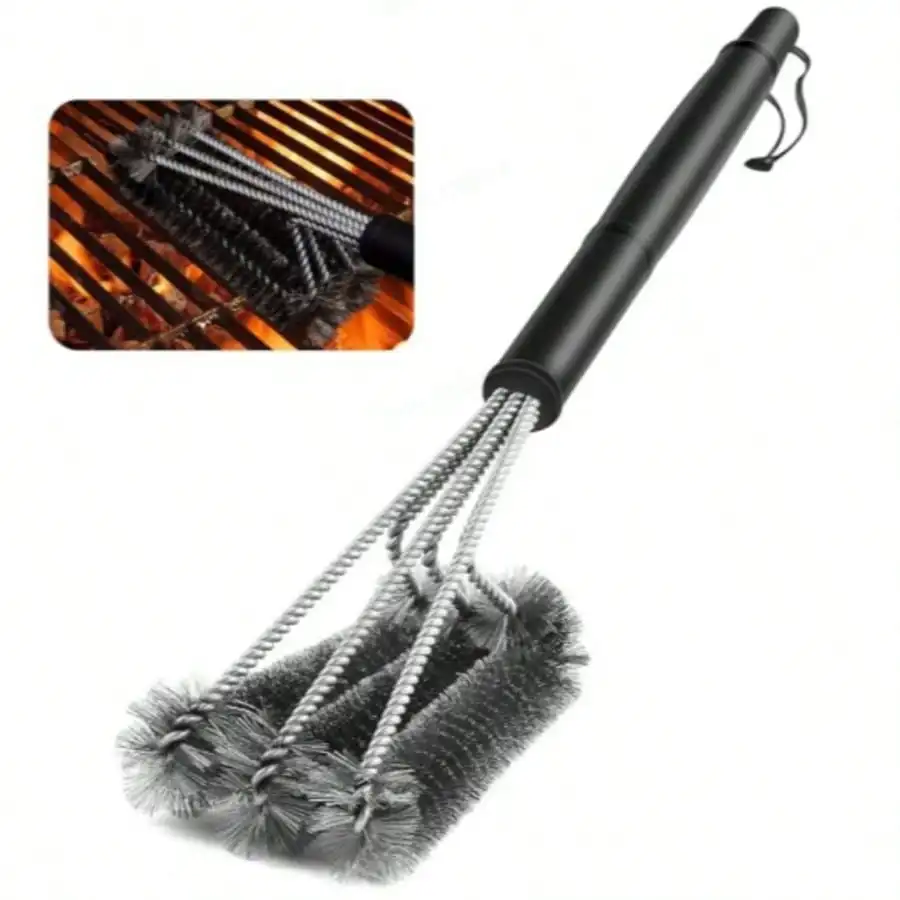 

BBQ Grill Cleaning Brush, 3-Branch Stainless Steel Bristles Cleaner For Easier And Effective Clean, BBQ Tools For Gas/Charcoal Grilling Grates Heavy Duty Grill Cleaning Brush For Outdoor Grill 17*45*6cm