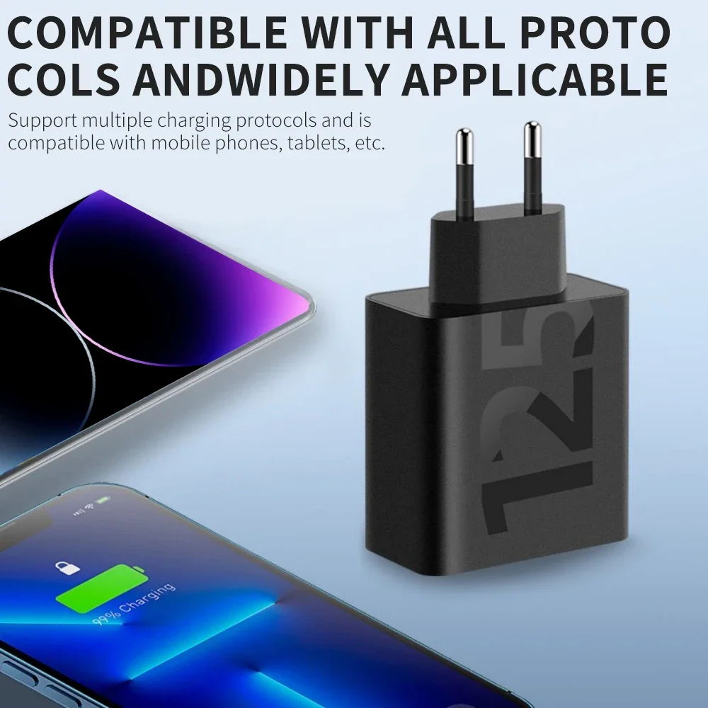 Разъем ЕС/США, всего 125 Вт, USB-зарядное устройство, 3 порта, тип C, быстрая зарядка, настенное зарядное устройство для телефона для iPhone, Samsung, Xiaomi, зарядное устройство для путешествий телефона