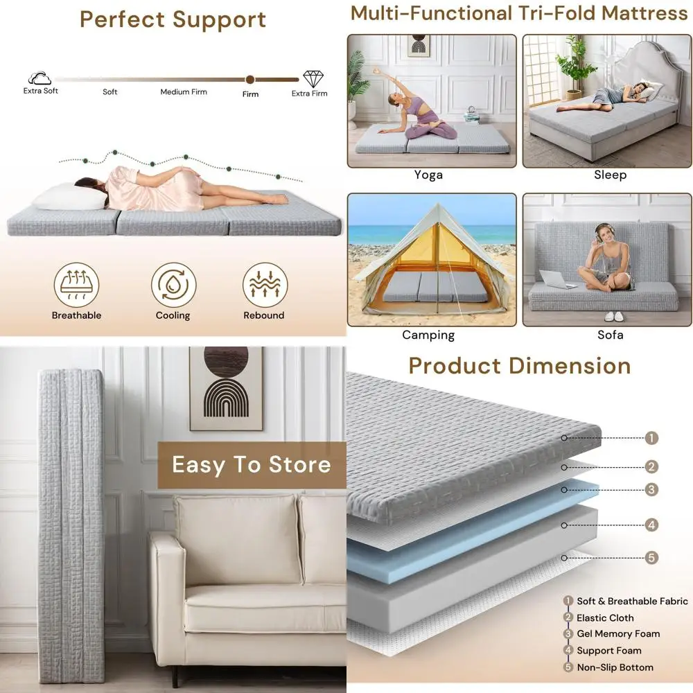 

Портативный складной матрас из пены с эффектом памяти, моющийся, нескользящий, двойной серый (38x74x4)