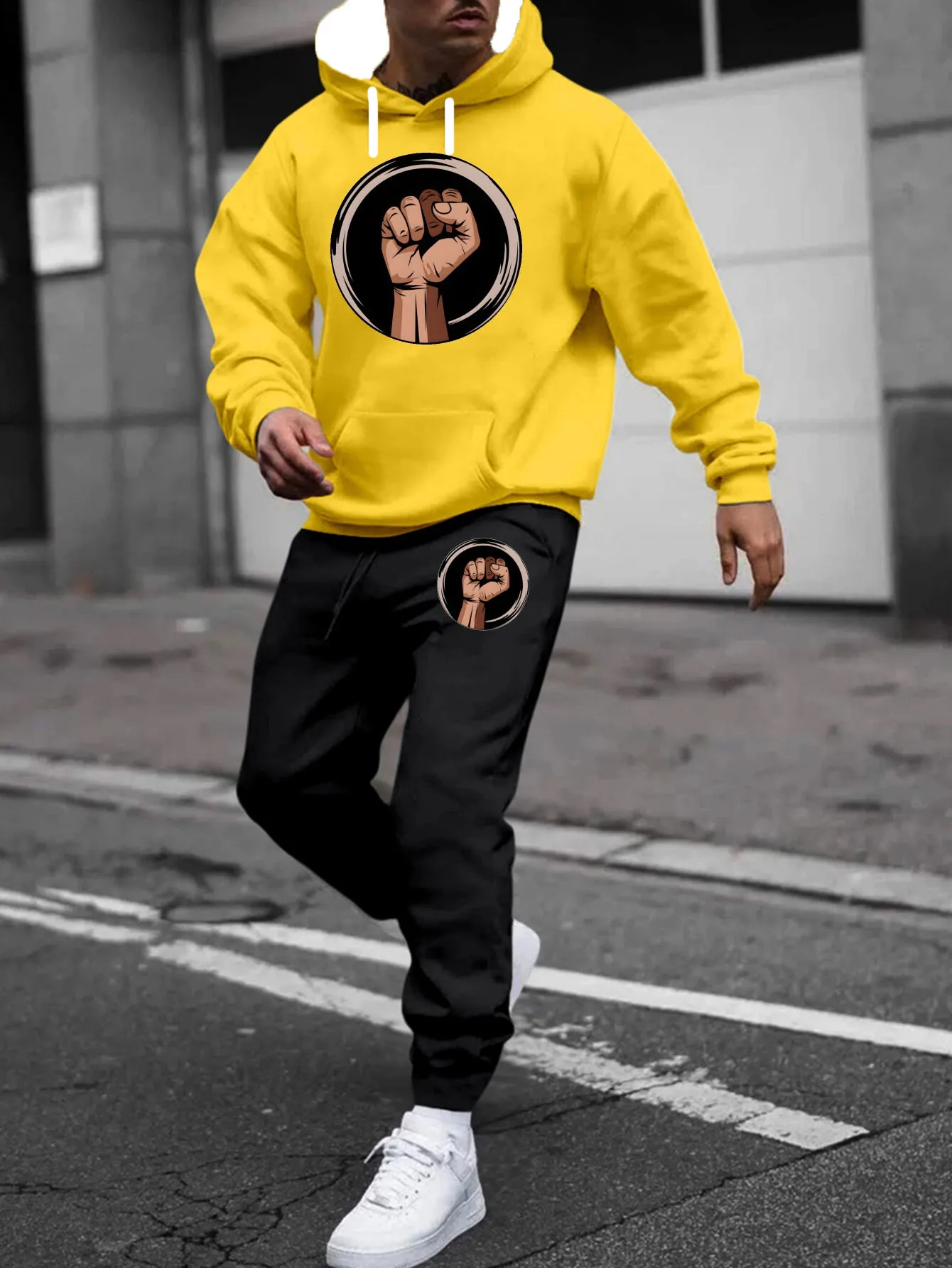 

Осенне-зимняя мужская толстовка с капюшоном, спортивный комплект с рисунком кулака, мужской комплект с 3D принтом, быстросохнущая и дышащая толстовка, комплект из 2 предметов