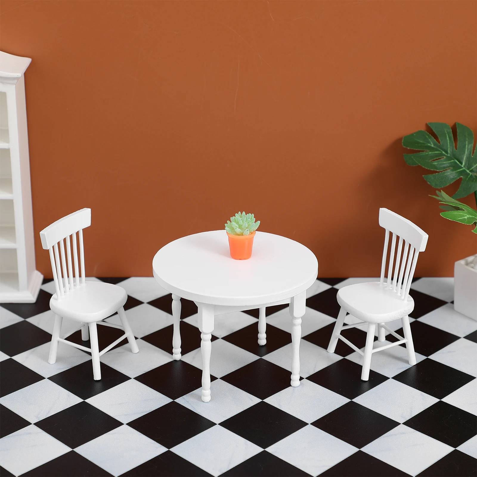 

White Round Table Set Miniature Dollhouse Furniture Detailed Craftsmanship Sturdy Construction Versatile Design Decor