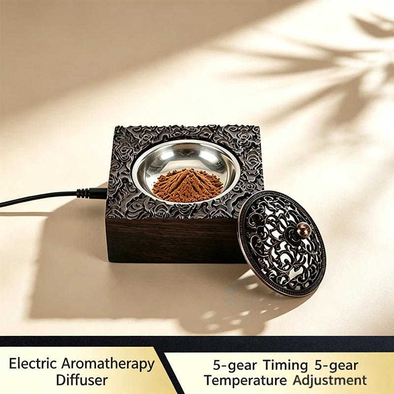 USB Electric Incense Burner Ebony Essential Oil Burner Timing Adjustable Temperature Wax Melts Warmer Agarwood Incense Burner