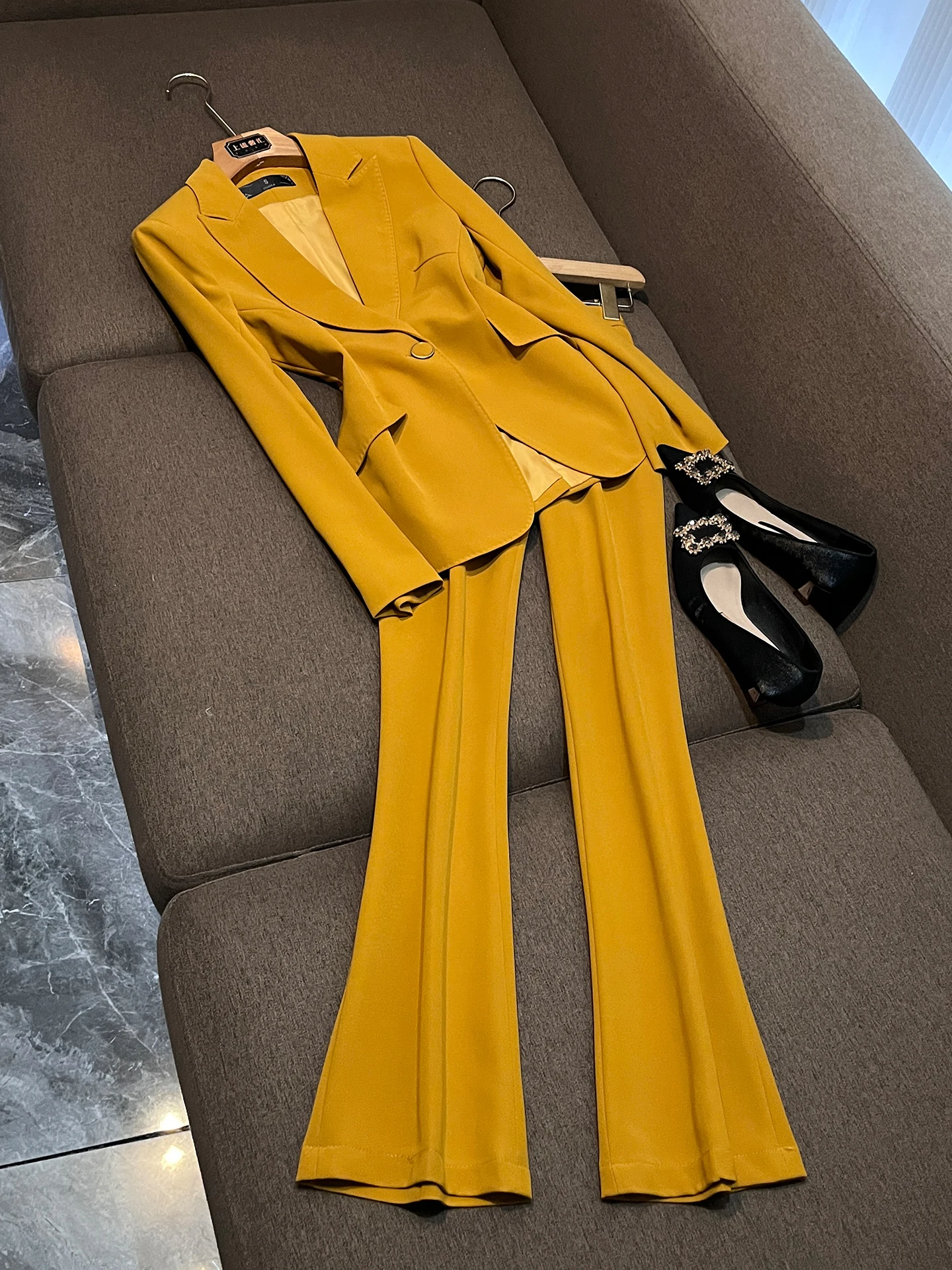 

Ele Slimming Spring 2026 Women's Suit Set Long Sve Wide Leg Pants Profional Corporate President Sle Office Wear