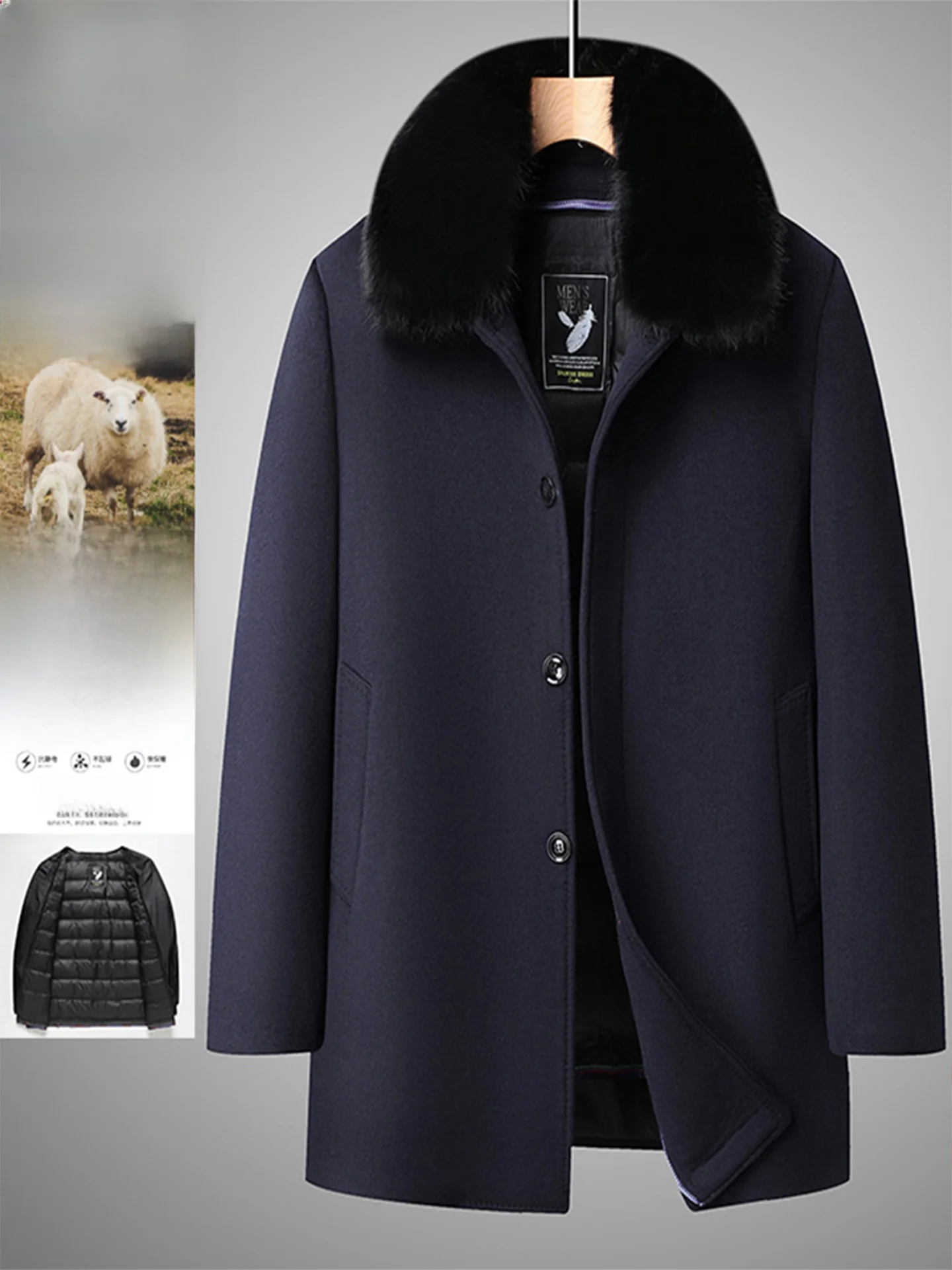 

Warmth Du down Woolen Coat Detachable Inner Windproof Winter New Sle for Middle-Aged And ly Men's Faion