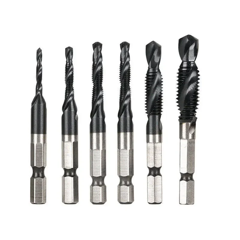 Drill and Tap Bit Set of 6 Pcs  with Extension rod of 1/4" Hex Shank Tapping Tool Set