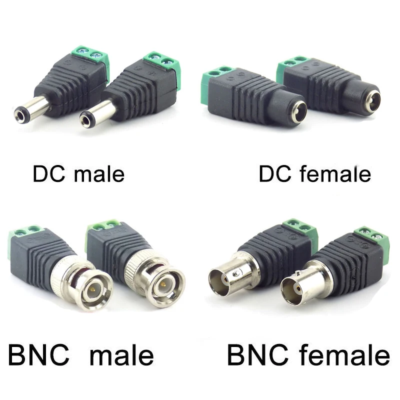 5pcs 12V 2.1*5.5mm DC BNC Male Female Adapter Coax CAT5 Video Balun Plug Connector for Led Strip Lights CCTV Camera Accessories