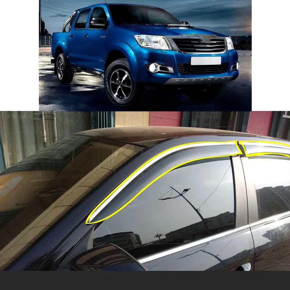 

Car Body Styling Sticker Plastic Window Glass Wind Visor Rain/Sun Guard Vent Parts For Toyota Hilux Fortuner Sw4 2012 2013 2014