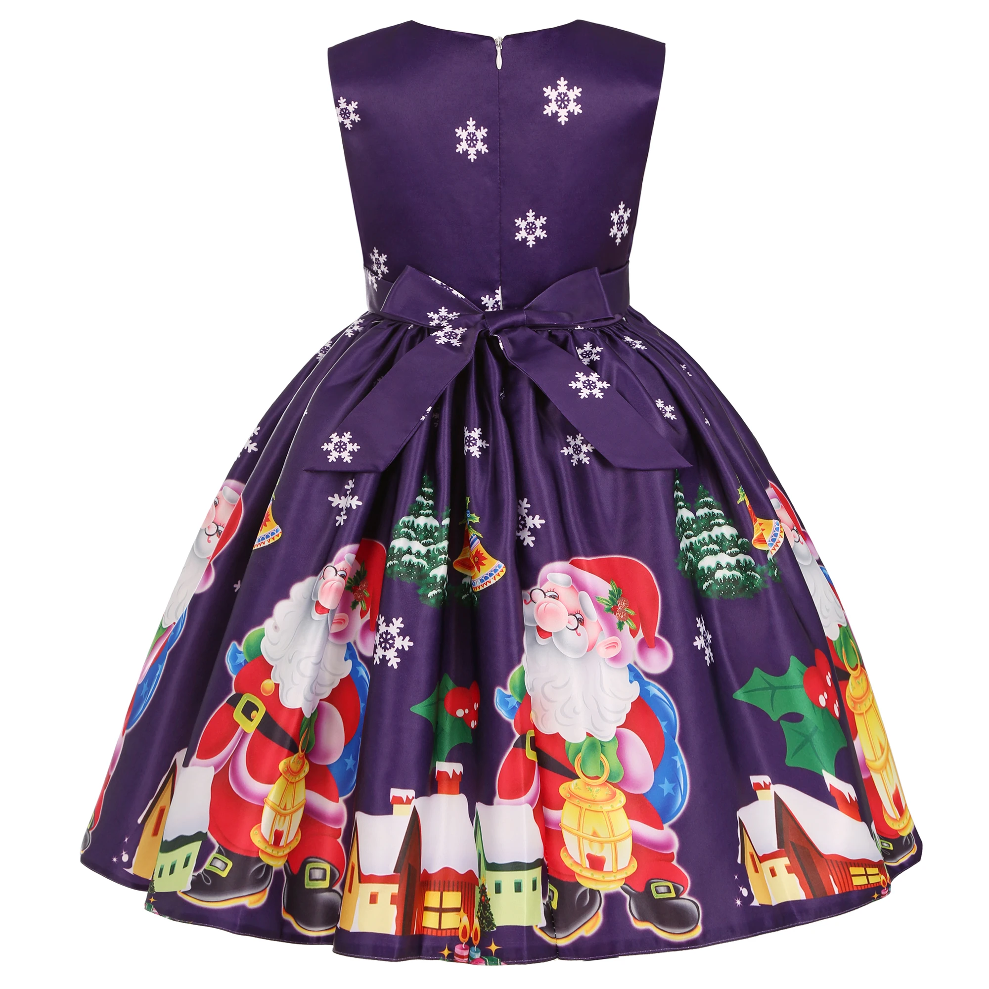 2024 New Girl Dress Santa Claus Snow Child Dress Cartoon Print Princess Dress Christmas Costume ins