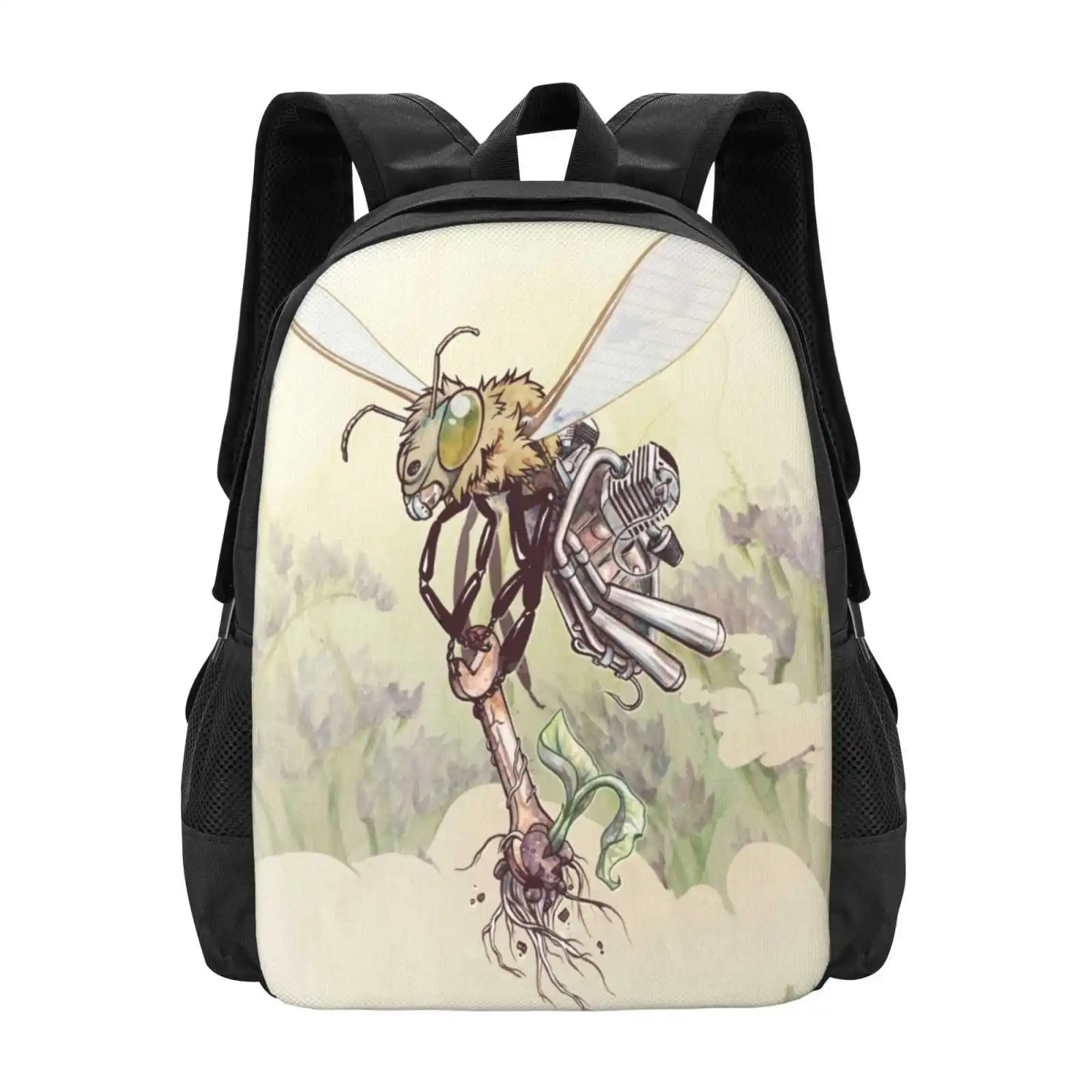 Cyborg-mochila escolar con diseño de patrón de moda de abeja, bolsa para portátil de viaje, abeja, insecto, Mosca, engranaje, Cyborg, Robot Punk ciber, combustión