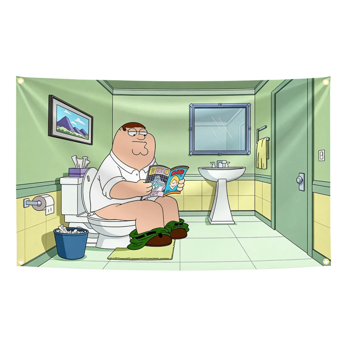 60x90cm 90x150cm 120x180cm Retro American Comedy Family Guy Peter Griffin On Toilet Flag Funny Cartoon Bathroom Wall Tapestry