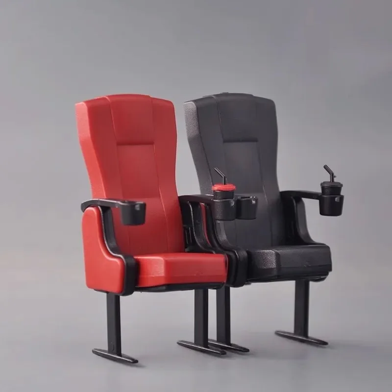 Miniature Cinema Chair, Dollhouse, Soldier Model Scene, Tabletop Decoration, Micromodel, Red, Black, 1:12