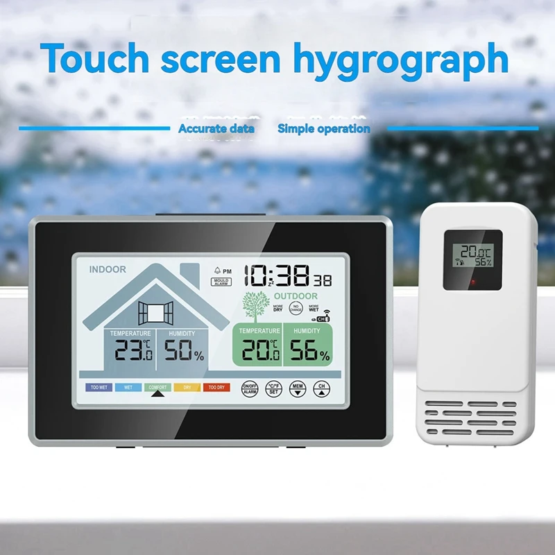 Indoor Outdoor Temperature Humidity Meters Mould Alarm Weather Station Touch Screen Button Electronic Weather Alarm Clock