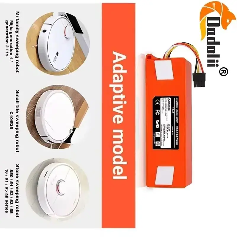 

Новинка 2025, 14,4 В, 5200-12800 мАч, сменный аккумулятор для робота-пылесоса для Xiaomi Roborock S55 S60 S65 S50 S51 S5 MAX S6, детали