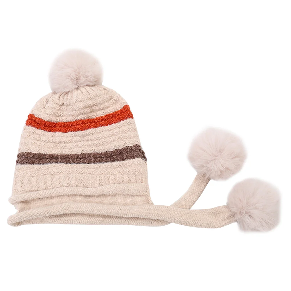 

Women Wool Knitted Hat Headgear Warm Ski Hat Hair Ball Decor Wool for Adults Girls (Beige) women knitted hat