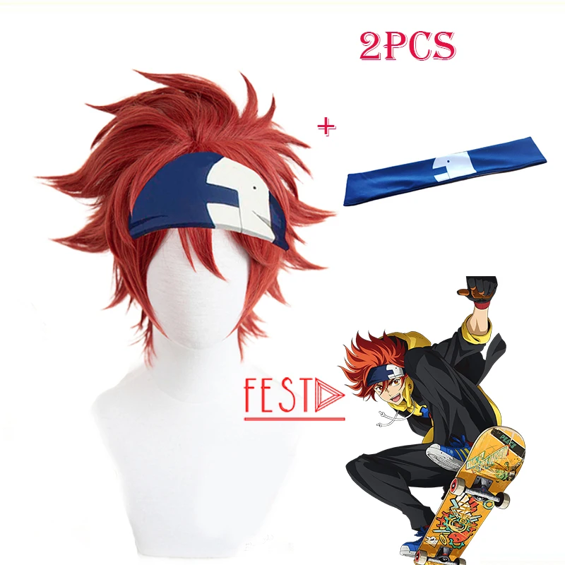 SK8 Vô Cực Reki Kyan Cosplay Bộ Tóc Giả Đầu Băng Đô Quấn Tóc SK8 Cosplay Đỏ Short Nam Bộ Tóc Giả Với Nổ Chịu Nhiệt Tổng Hợp tóc Giả