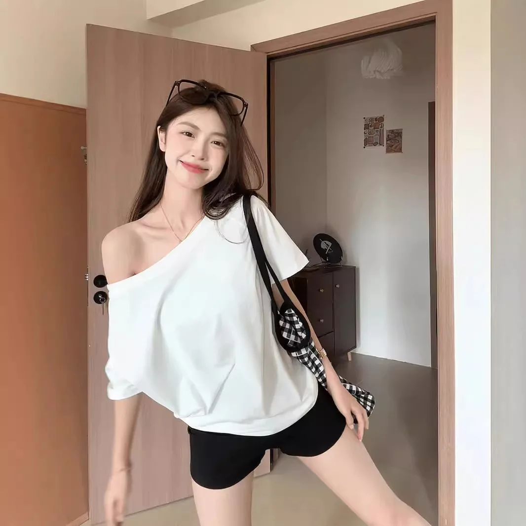 

Relaxed Temperament, Fashionable And Lazy Style, Straight Shoulder Short Sleeved Women's Summer Loose And Casual