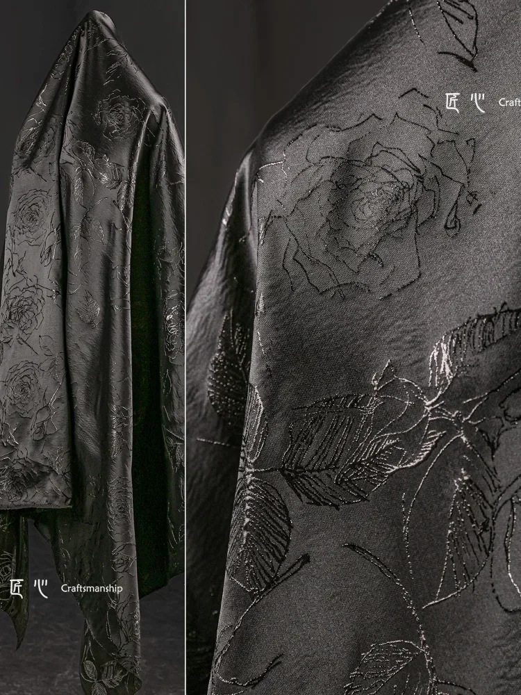 

Жаккардовая ткань, куртка в китайском стиле, юбка с лицом лошади, дизайнерская одежда, ткань во дворе, черная ткань «сделай сам», шитье на метр