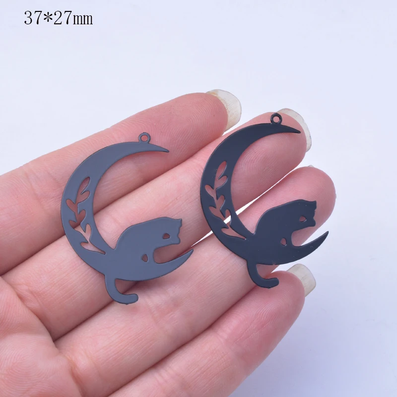 10 Stück Metall-Messing-Mond- und Katzenanhänger, schwarze dünne Anhänger für DIY-Schmuckherstellung, Ohrring-Zubehör – Detail 9