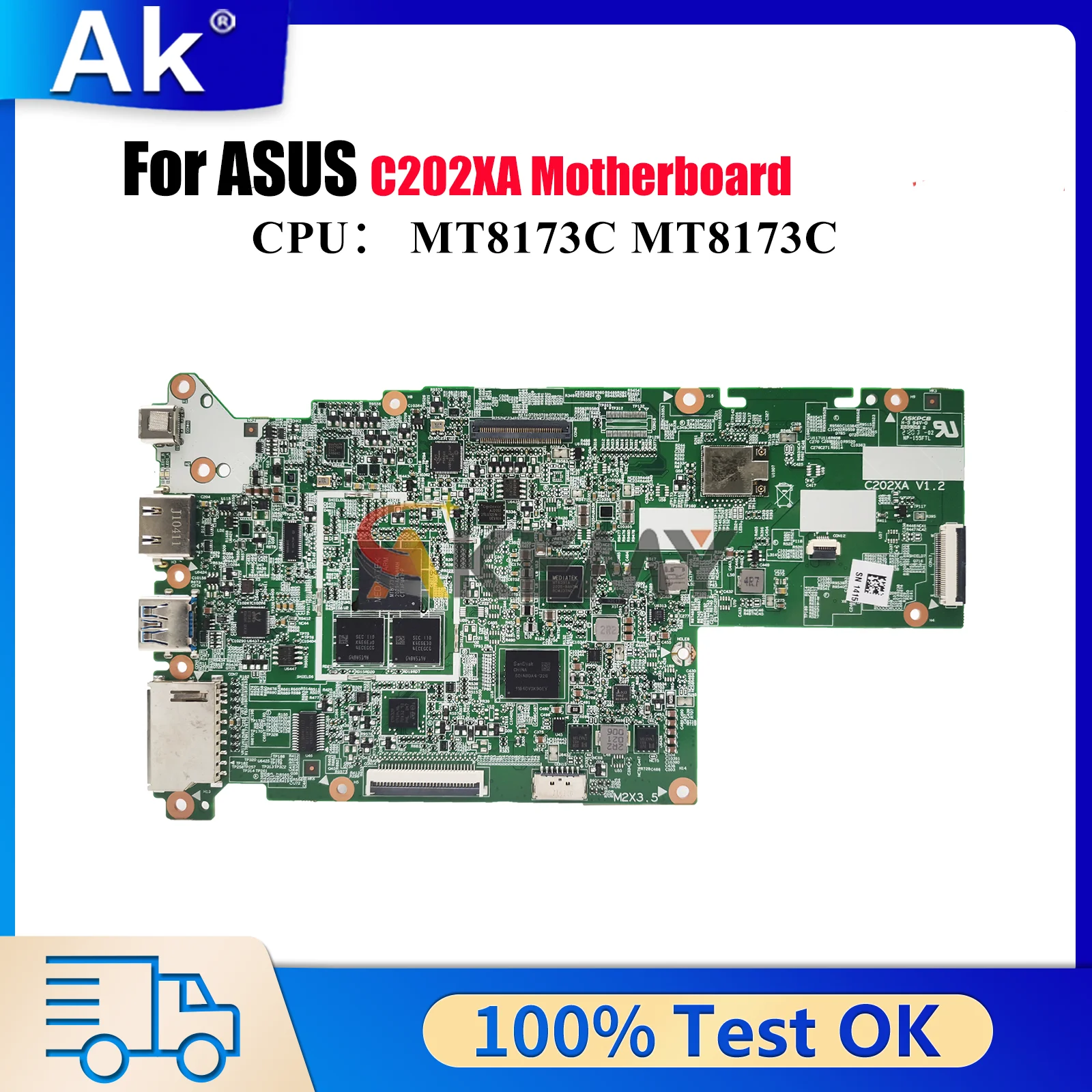 

C202XA Laptop Motherboard For ASUS Chromebook C202X C202XA Notebook Mainboard With MT8173C 100% tests OK fast shipping stk