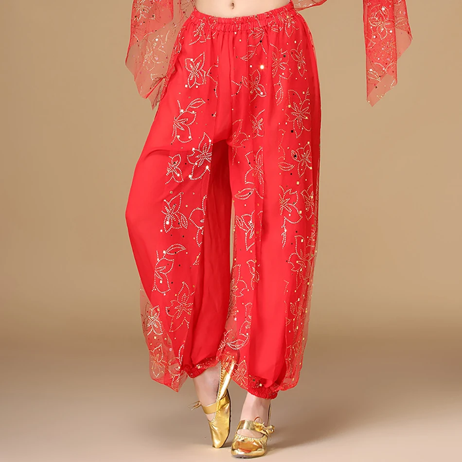 

Шифоновые брюки для танца живота для женщин, аксессуары для индийских танцев, танцевальные костюмы, перерощенные костюмы, тренировочный костюм