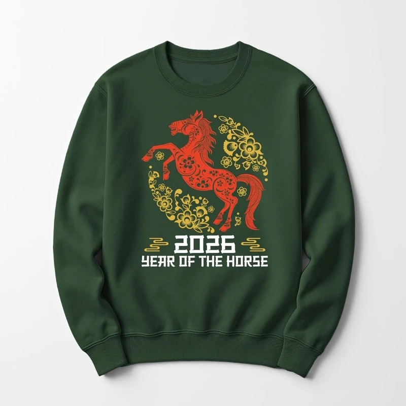 

Happy New Year 2026 of The Horse Party Autumn and Winter Matching Hoodies Adult Long Sleeve Sweatshirt Keep Warm Pullover