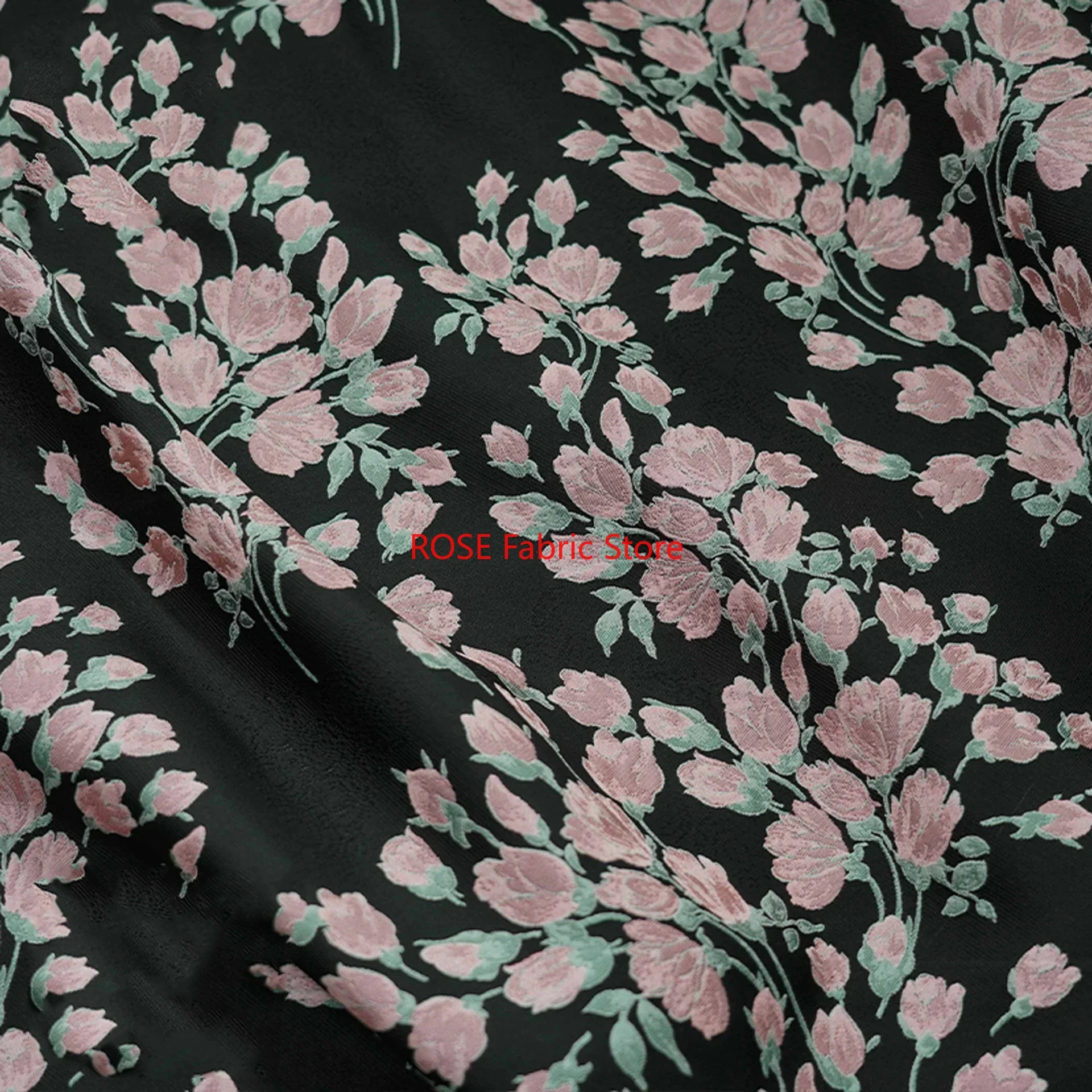 

Black Retro Small Flower Jacquard Fabric Women's Dress Skirt Luggage Bag Decorative Sewing Fabric