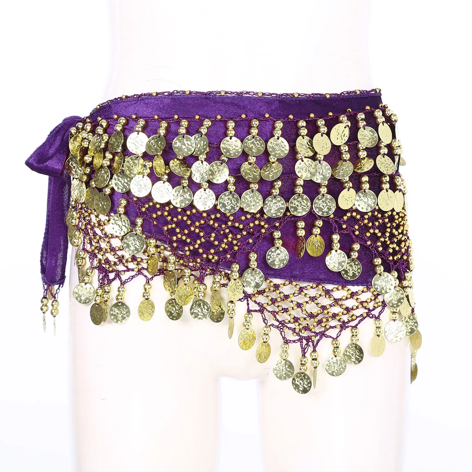 Womens Belly Dance Wrap Belt Bellydance India/Arab Dancer Costume Glittery Sequins Lace-Up Waist Chain Belly Dancing Hip Scarf