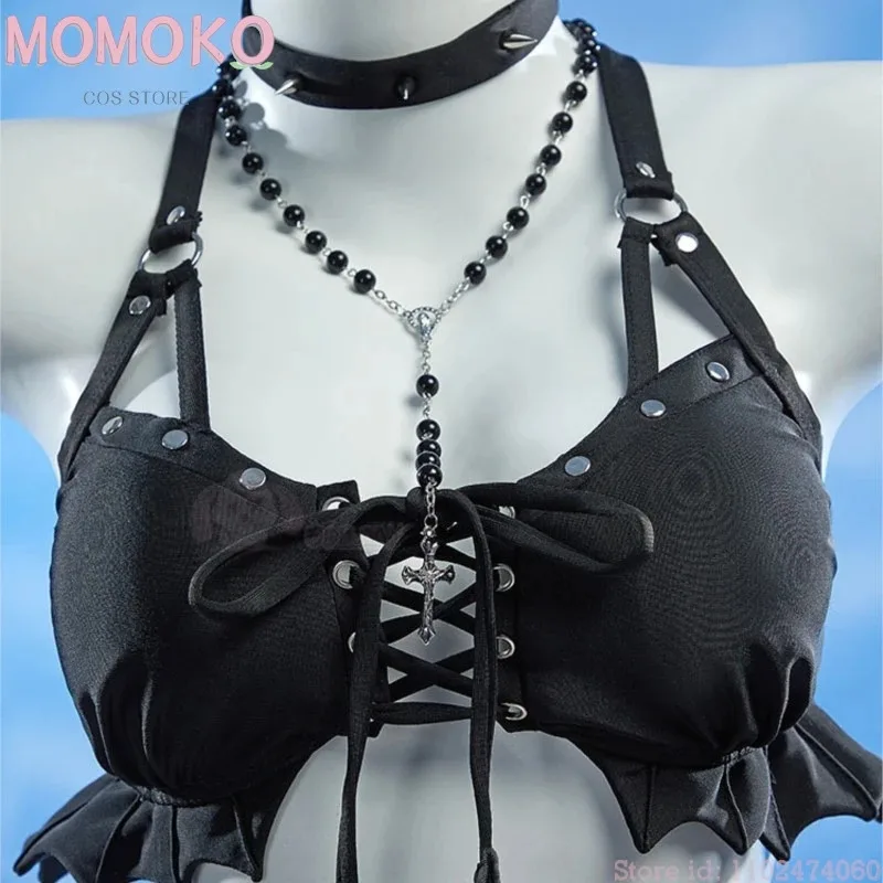 

Miss Misa Halloween Gothic Black Top Skirt Swimwear Death Niche Split Swimsuit Note Cosplay Costume and Wig Demon DOujin Anime