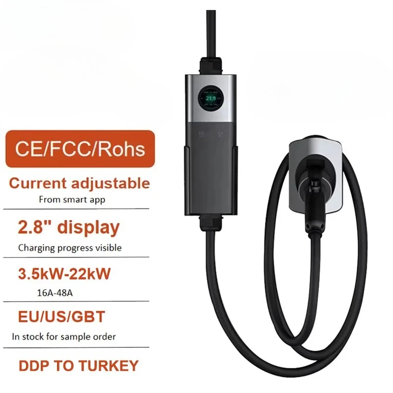 

Max16A Portable Electric Vehicle Charger 5 Meters Type 2 Cable LCD Screen Smart EV Charger with Schuko Plug