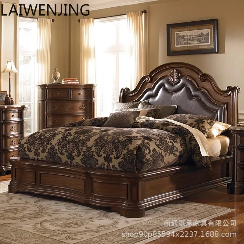 

MJY American bed light luxury solid wood rural simple 1.8M leather art double bed furniture