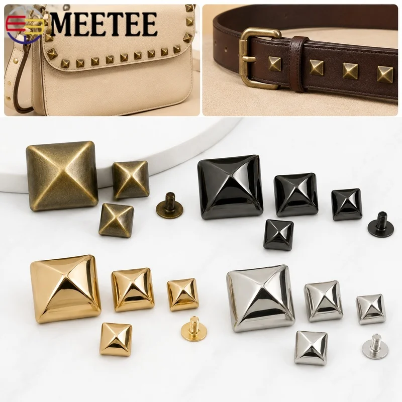 10/20/30Pcs 10-18mm Metal Square Rivets Leather Bag Stud Belt Screw Fastener Garment Spike Decor DIY Craft Hardware Accessories