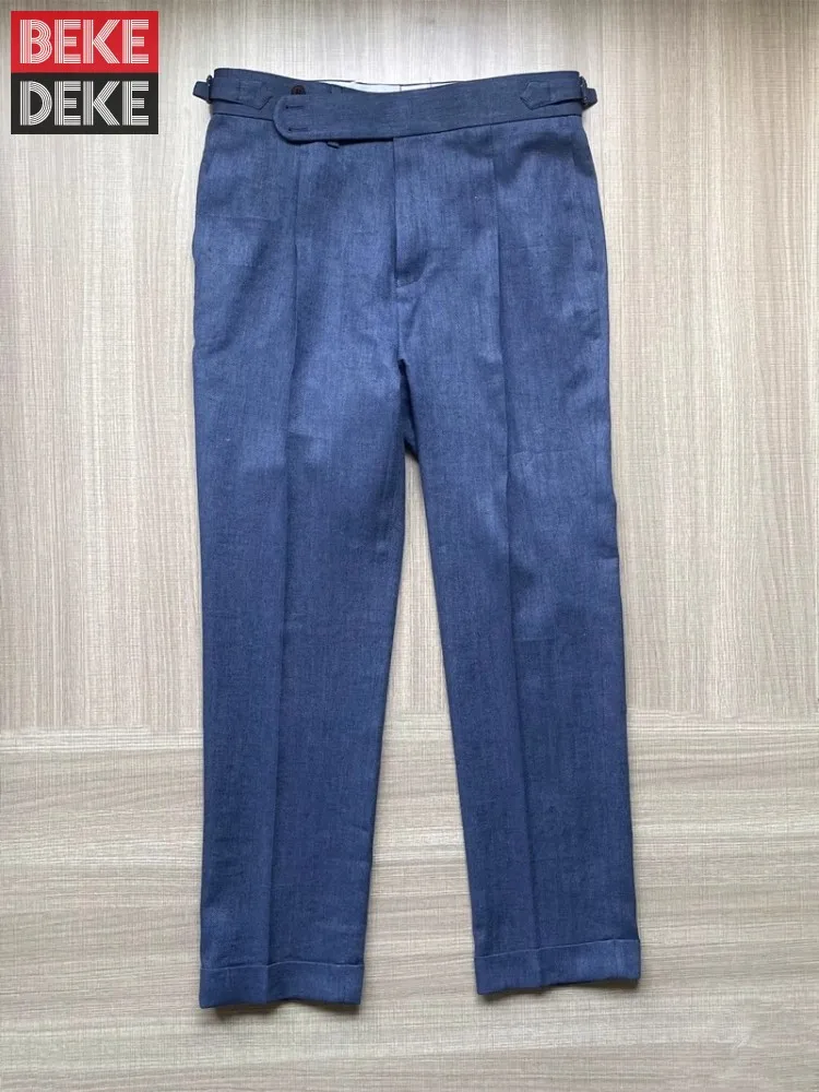 

2025 High Quality Light Blue Pure Linen Males Pants Thin Fashion Skin Friendly Straight-Leg Daily Summer Spring Casual Trousers