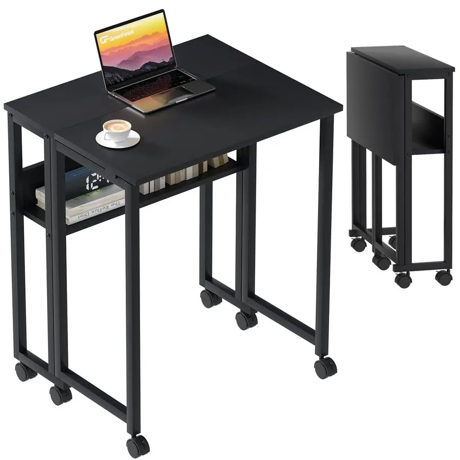 

Folding Desk Small Rolling Desk With Storage Shelf,24.8 Inch Foldable Computer Desk With Wheels For Small Space,Easy Assembly,B