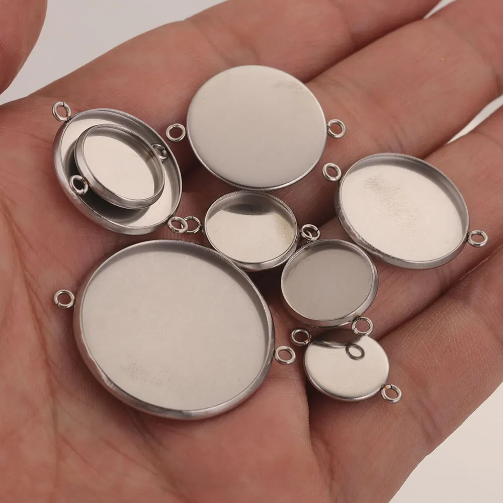 20pcs 10 12 14 20 25 30mm Stainless Steel Cabochon Base Tray Bezels Blank Inlay for DIY Craft Parts Jewelry Making Supplies