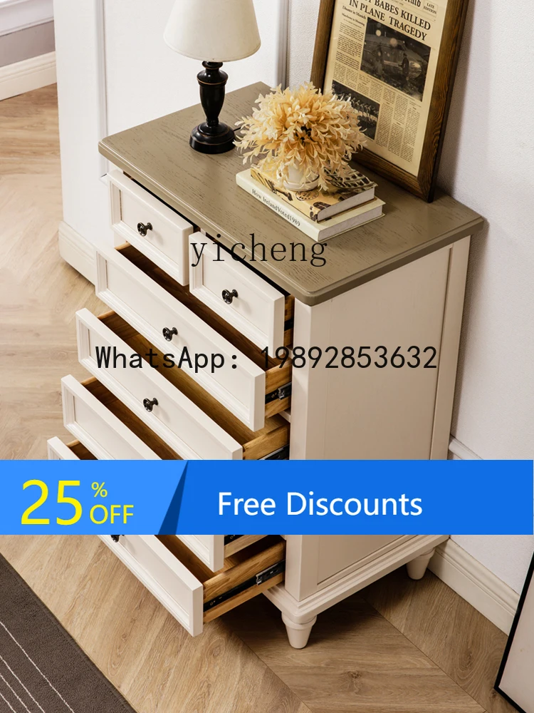 

pure solid wood light luxury white chest of drawers bedroom six bucket living room Mediterranean drawer locker