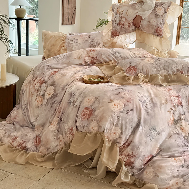 Bonenjoy Lace Duvet Cover and Pillowcase European Style Quilt Cover Girls Room Bedding Comforter Cover Set housse de couette