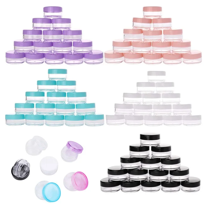 10 pçs vazio 2g - 20g viagem pequenas tampas coloridas frascos de pote cosmético de plástico transparente com tampas para recipientes de bálsamo