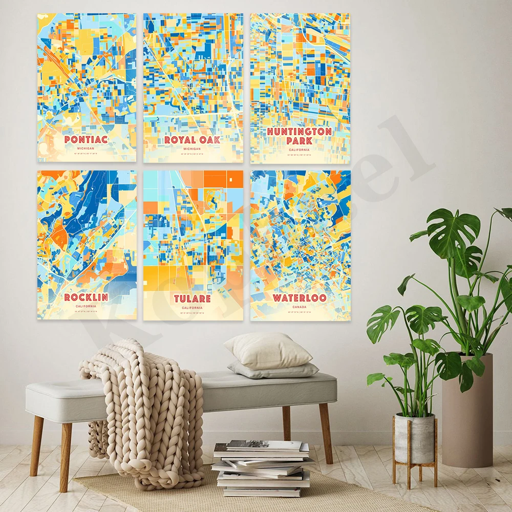 Orange Harbor. Gardena. Lethbridge. Waterloo. Monterey. Tulare. North Harbor. Tford. Pontiac. Ankeny. City Color Map Poster