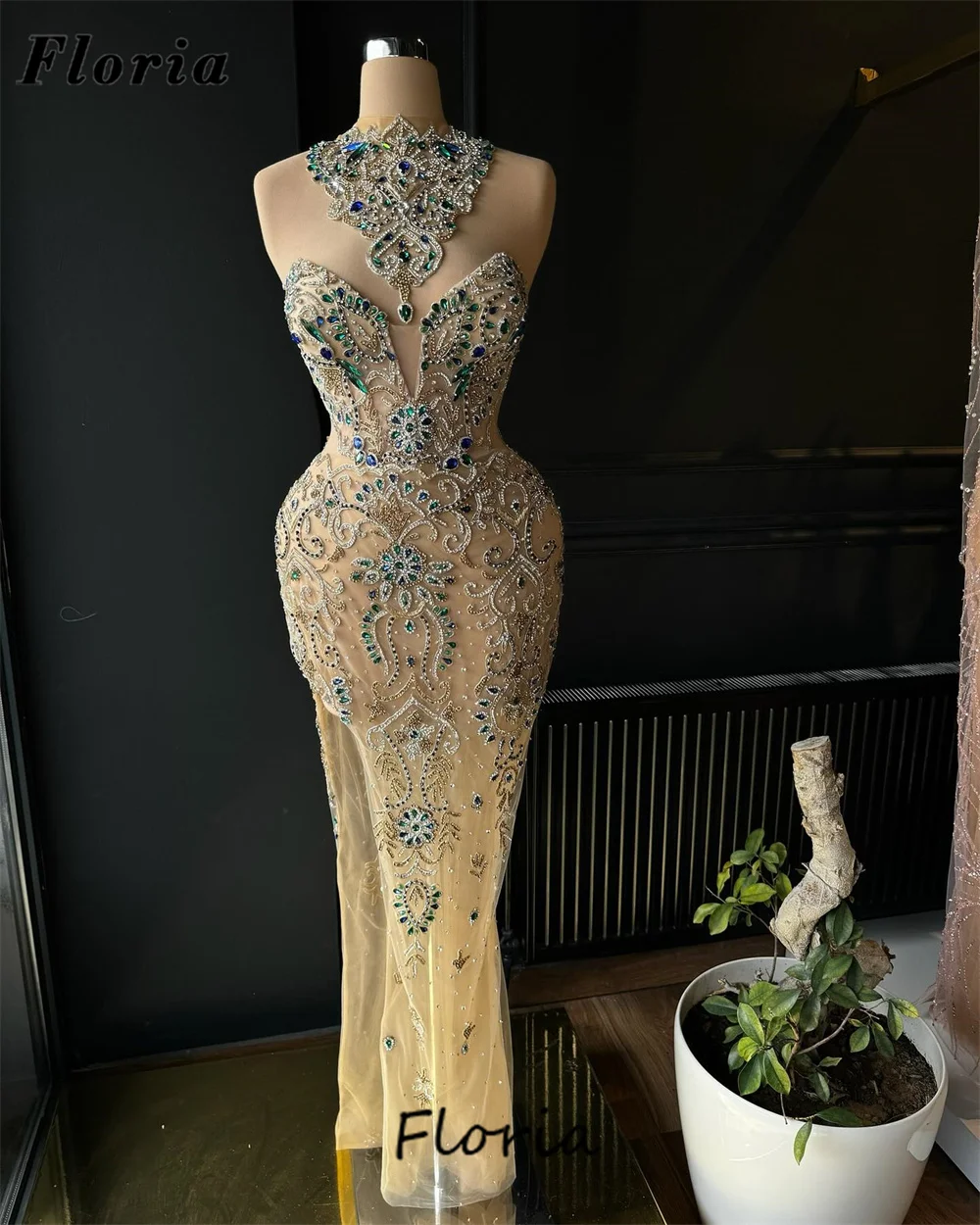 

Gorgeous Full Beaded Celebrity Dresses Haute Cutures Mermaid Illusion Prom Dress Sexy Evening Gowns For Party Robes De Soiree